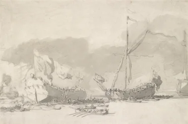 The Launch of a Single-Deck Warship with a Royal Yacht in Attendance, late 17th-early 18th century